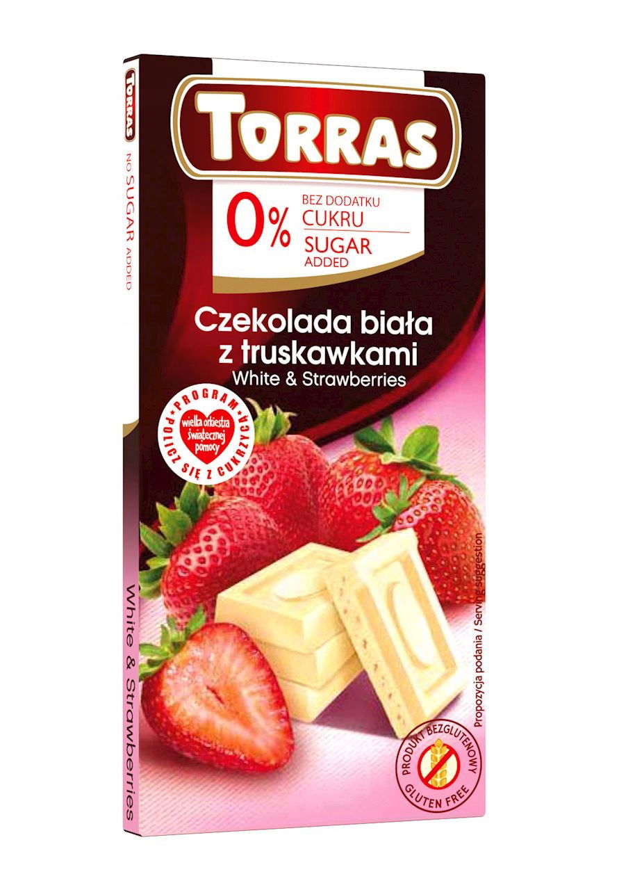 Biela Čokoláda S Jahodami Bez Pridaného Cukru Bezlepková 75 g Torr
