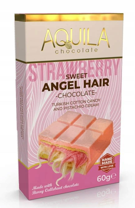 Biela čokoláda s lyofilizovanou jahodou a pistáciovou hmotou Angel Hair 60G
