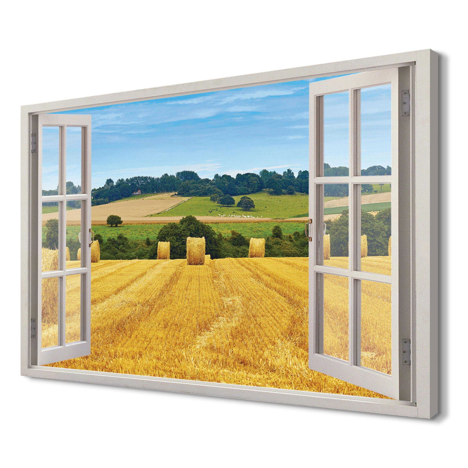 Biele seno 3D potlač na plátne 120x80 do spálne