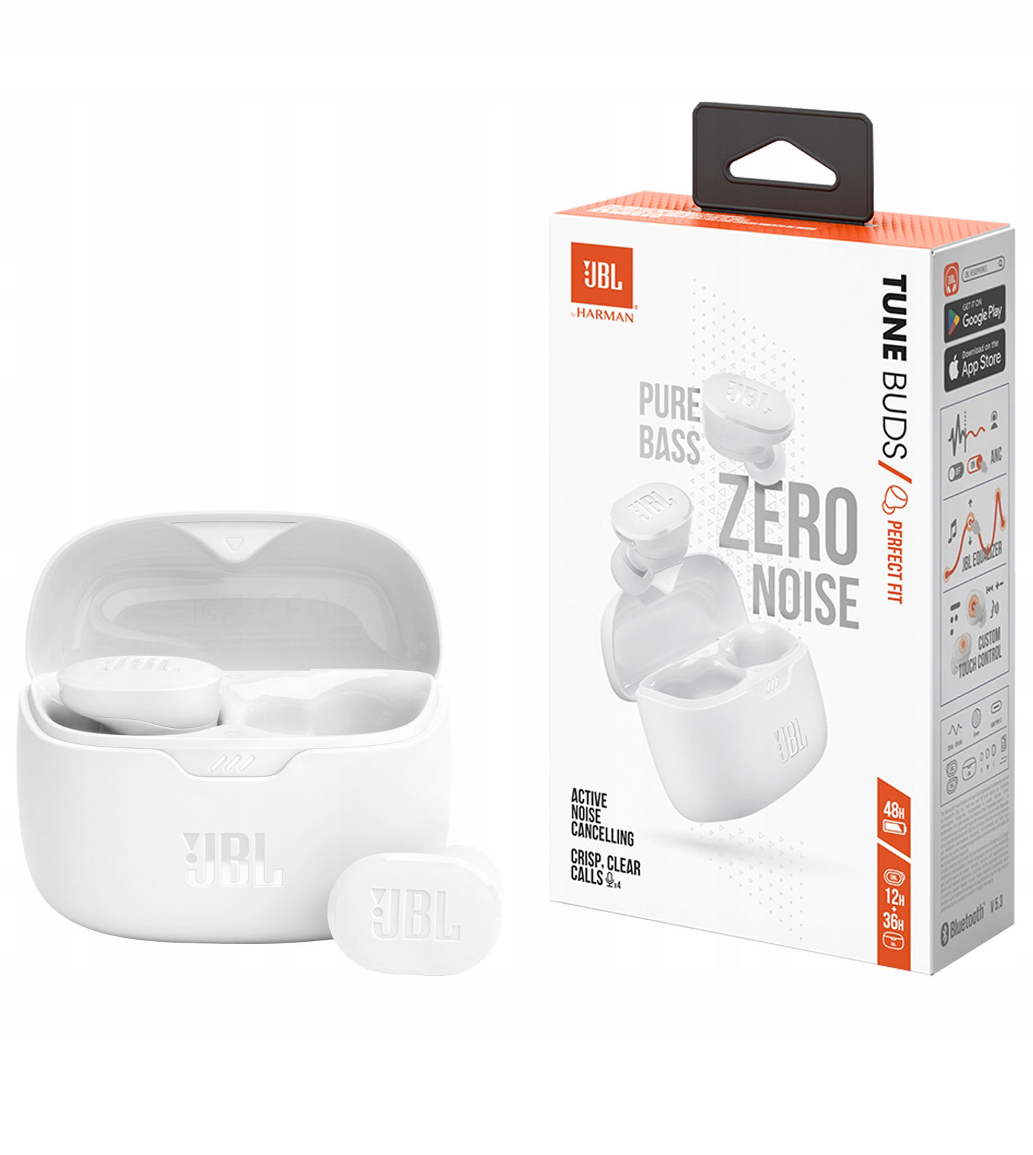 Bluetooth Slúchadlá Jbl Tune Buds Anc S Mikrofónom, Biele, 100 % Originál