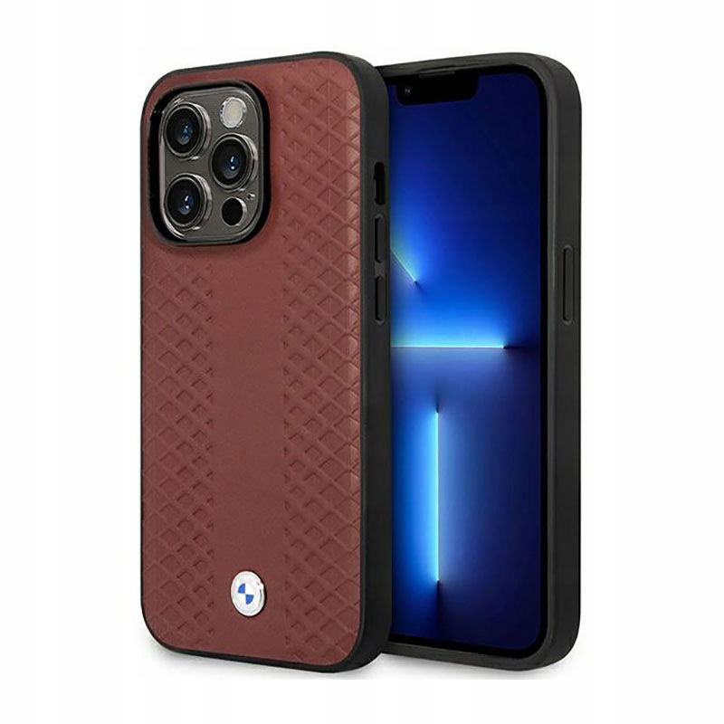 Bmw Leather Diamond Pattern MagSafe Puzdro na iPhone 14 Pro (burgundské)