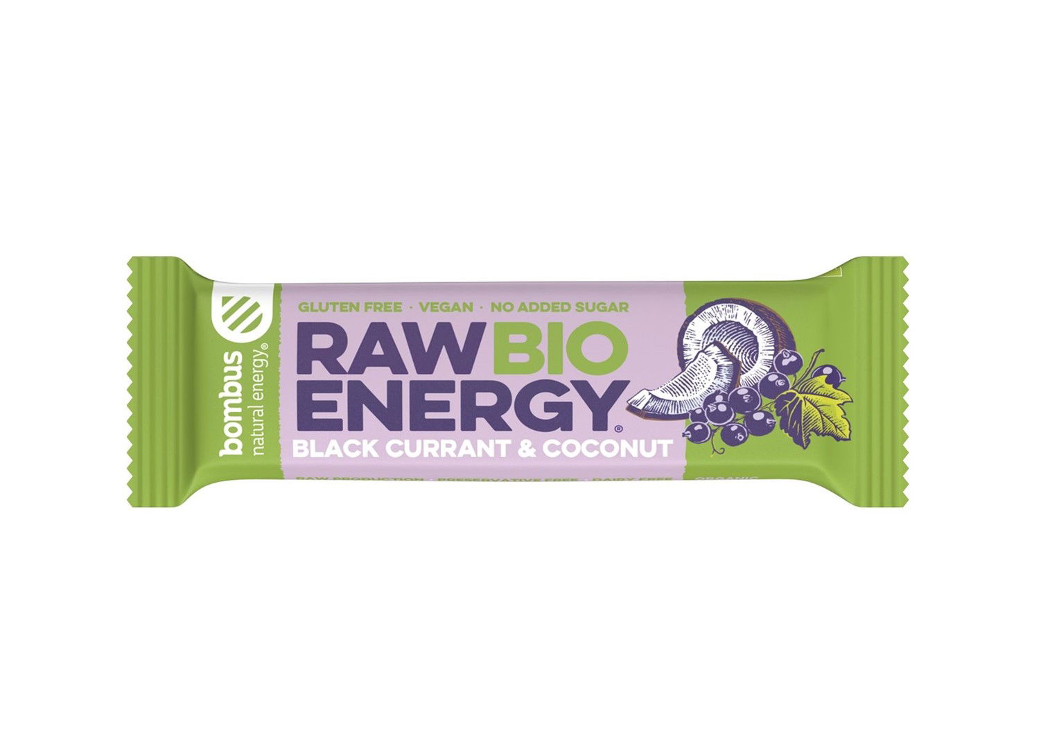 Bombus Bio tyčinka Raw Energy Bio čierna ríbezľa-kokos Bezgl. Bio 50 g