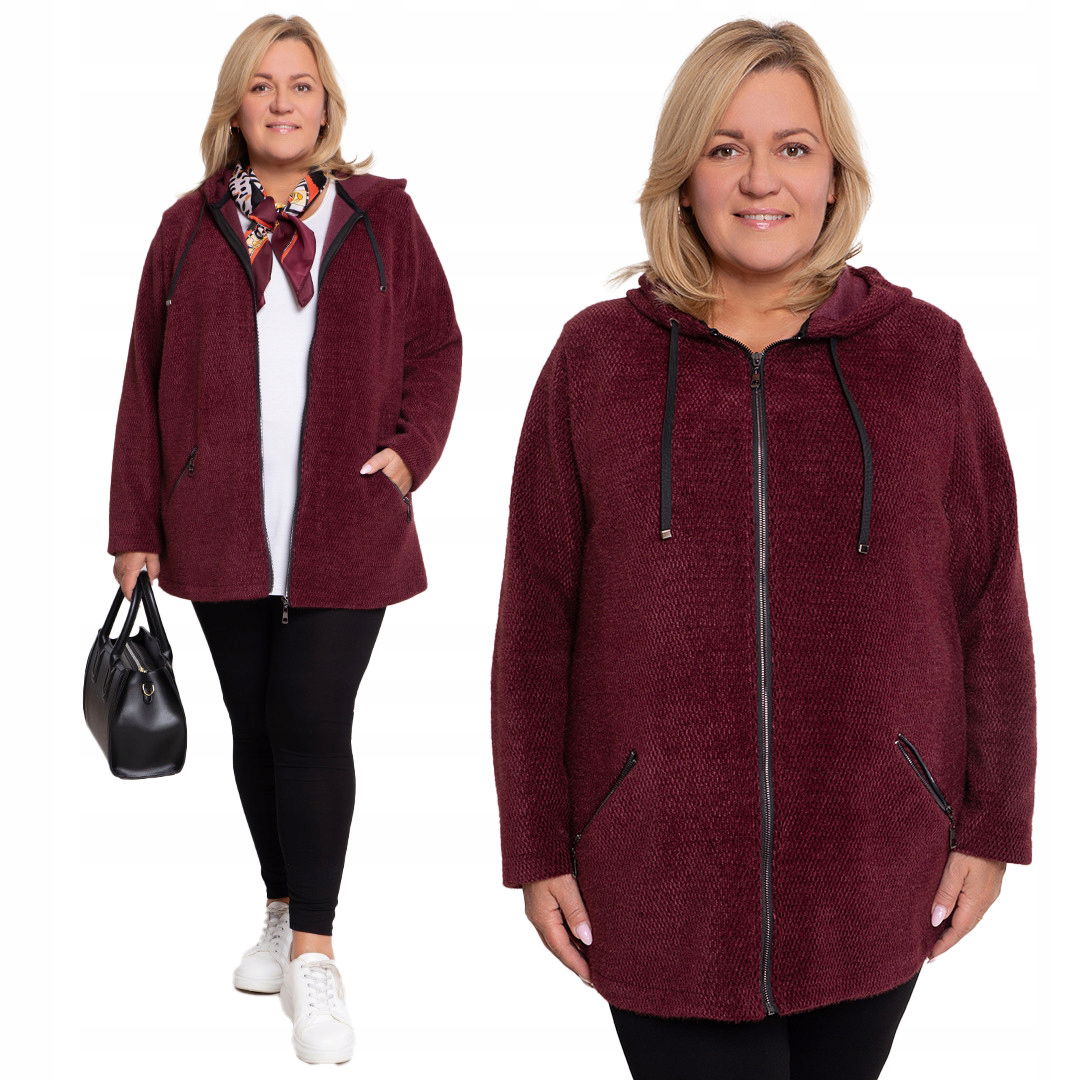 Bordová prechodná bunda s kapucňou plus size veľkosť 54