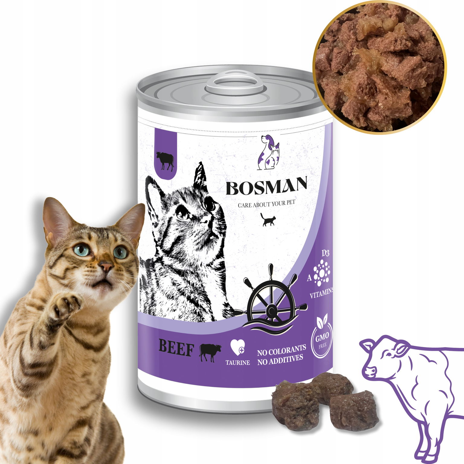 Bosman mokré krmivo pre mačky v konzerve s hovädzím mäsom 415 g