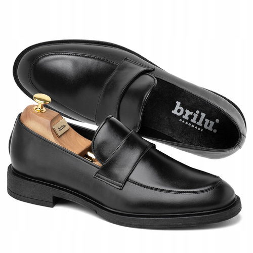 Brilu Poľské Pánske Elegantné Kožené Loafersy Draco Čierne 43