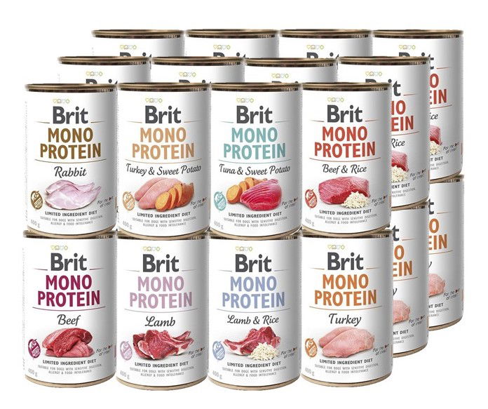 Brit Mono Protein Vlhké krmivo pre psa MIX príchutí 24x400g Hypoalergénne
