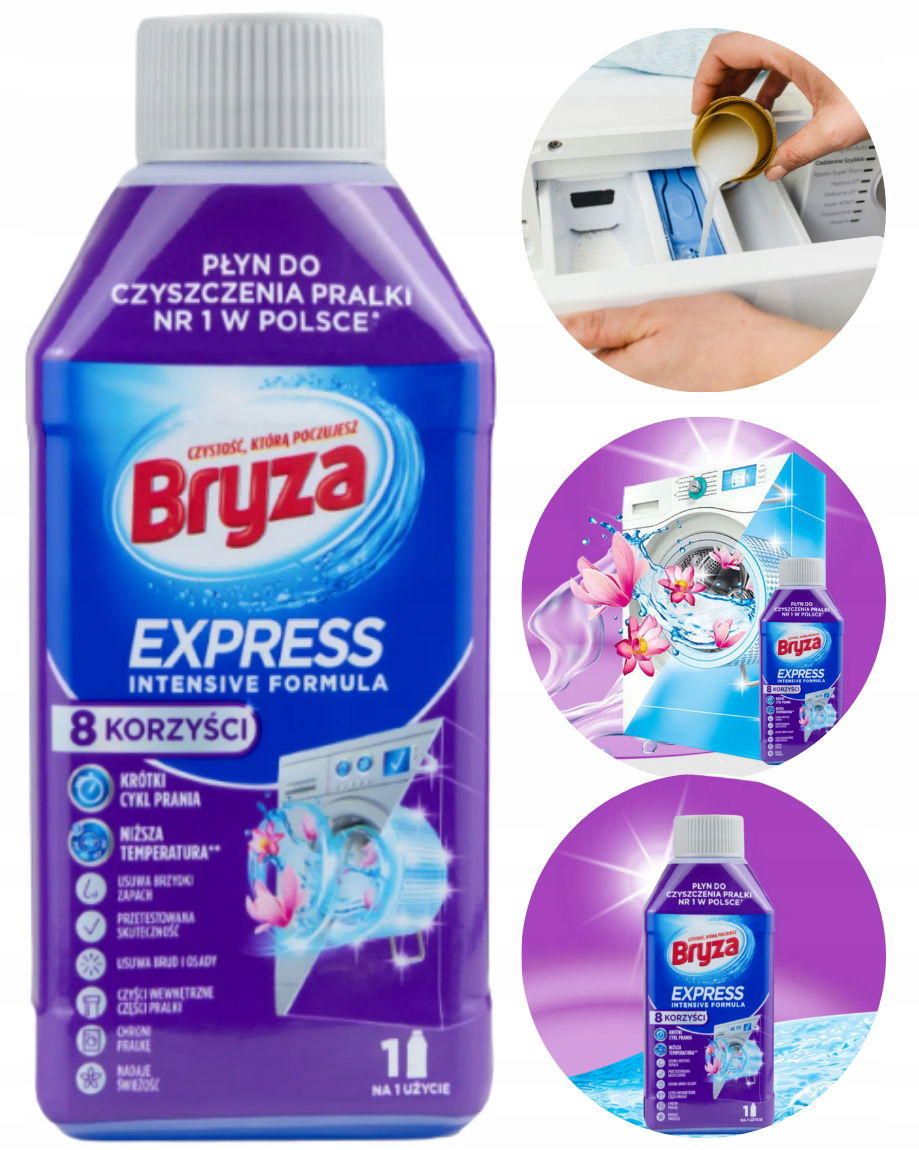 Bryza Express Tekutý prostriedok na čistenie práčky odstraňuje nečistoty a kameň chráni 250 ml