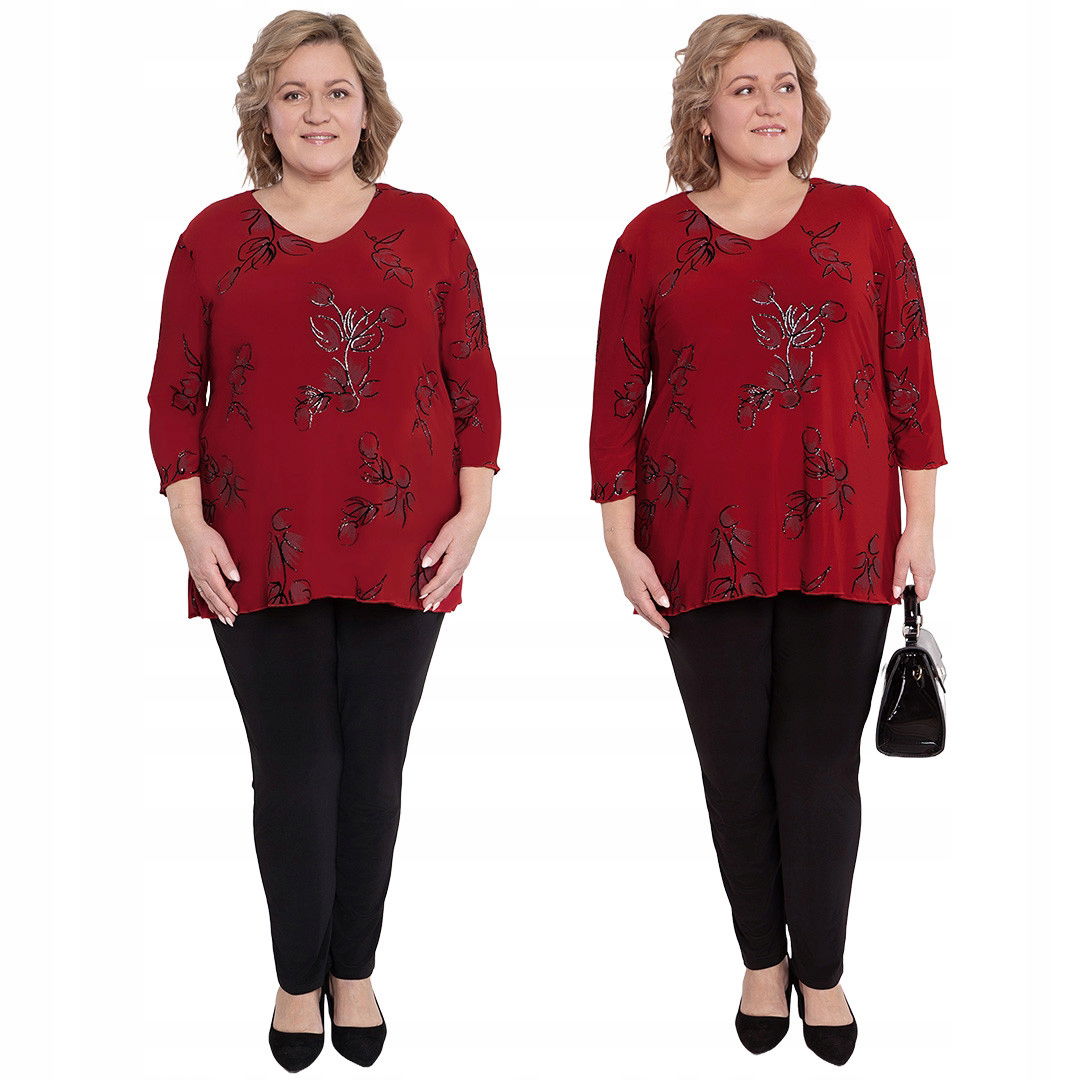 Červený komplet trblietavé kvety plus size veľkosť 56/58