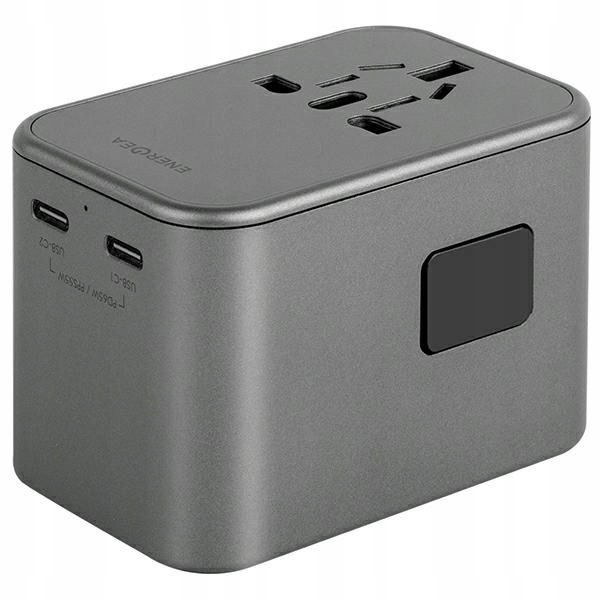 Cestovný adaptér Energea GaN 65W s 1xUSB a 2xUSB-C Pd/qc 3.0 sivý
