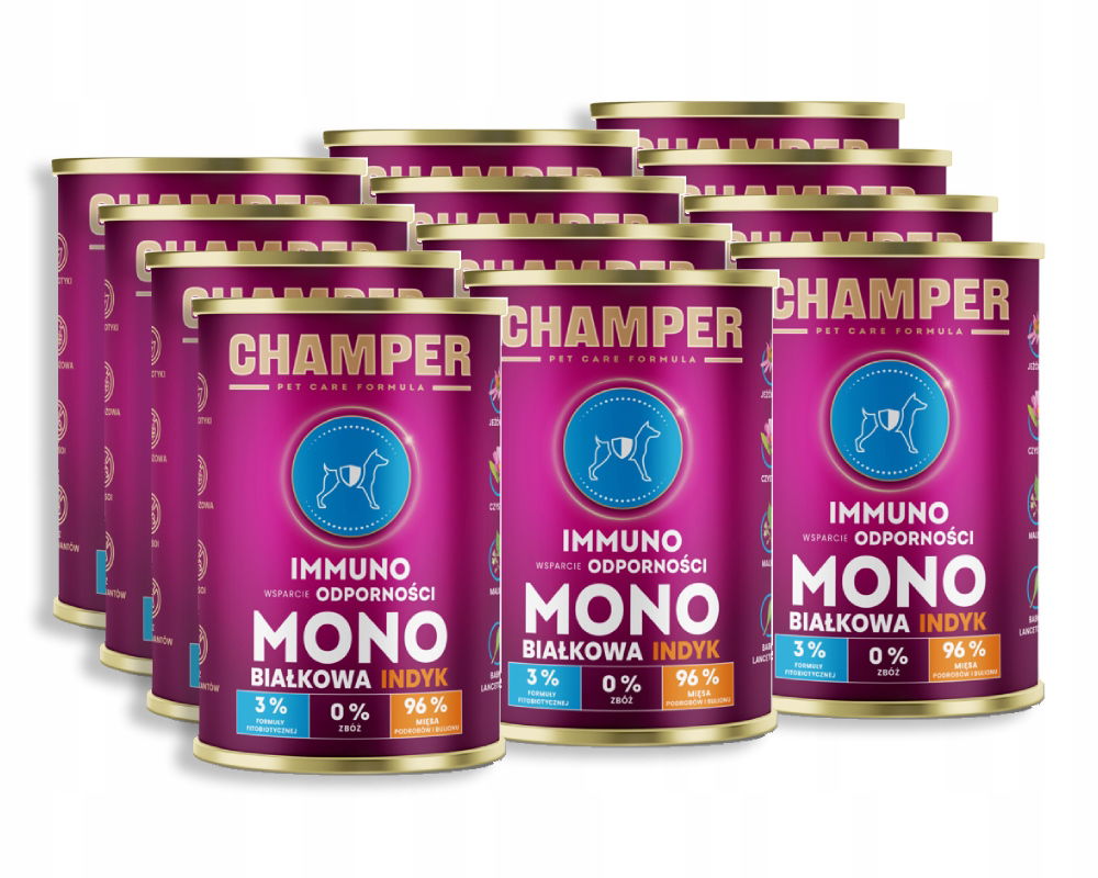 Champer Immuno Monoproteínové morčacie krmivo pre psov 12x400 g