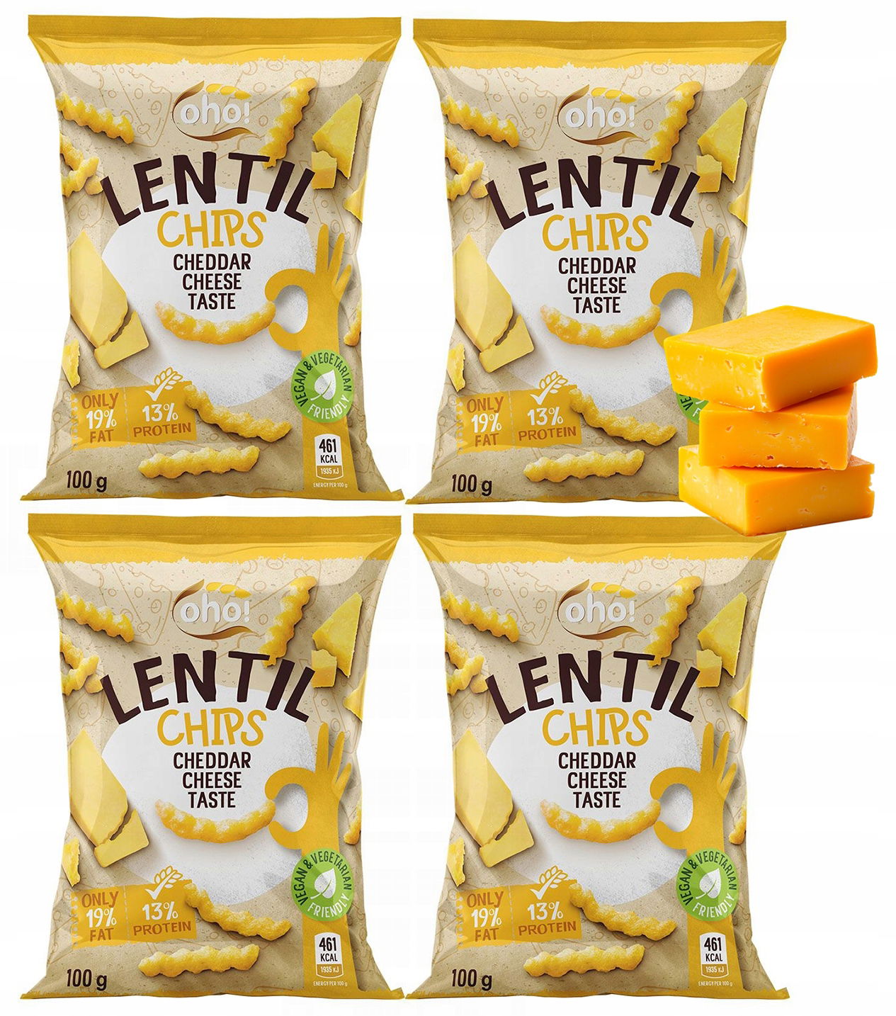 Chipsy Chrumky z červenej šošovice s príchuťou Syra Cheddar 100g Oho! x4