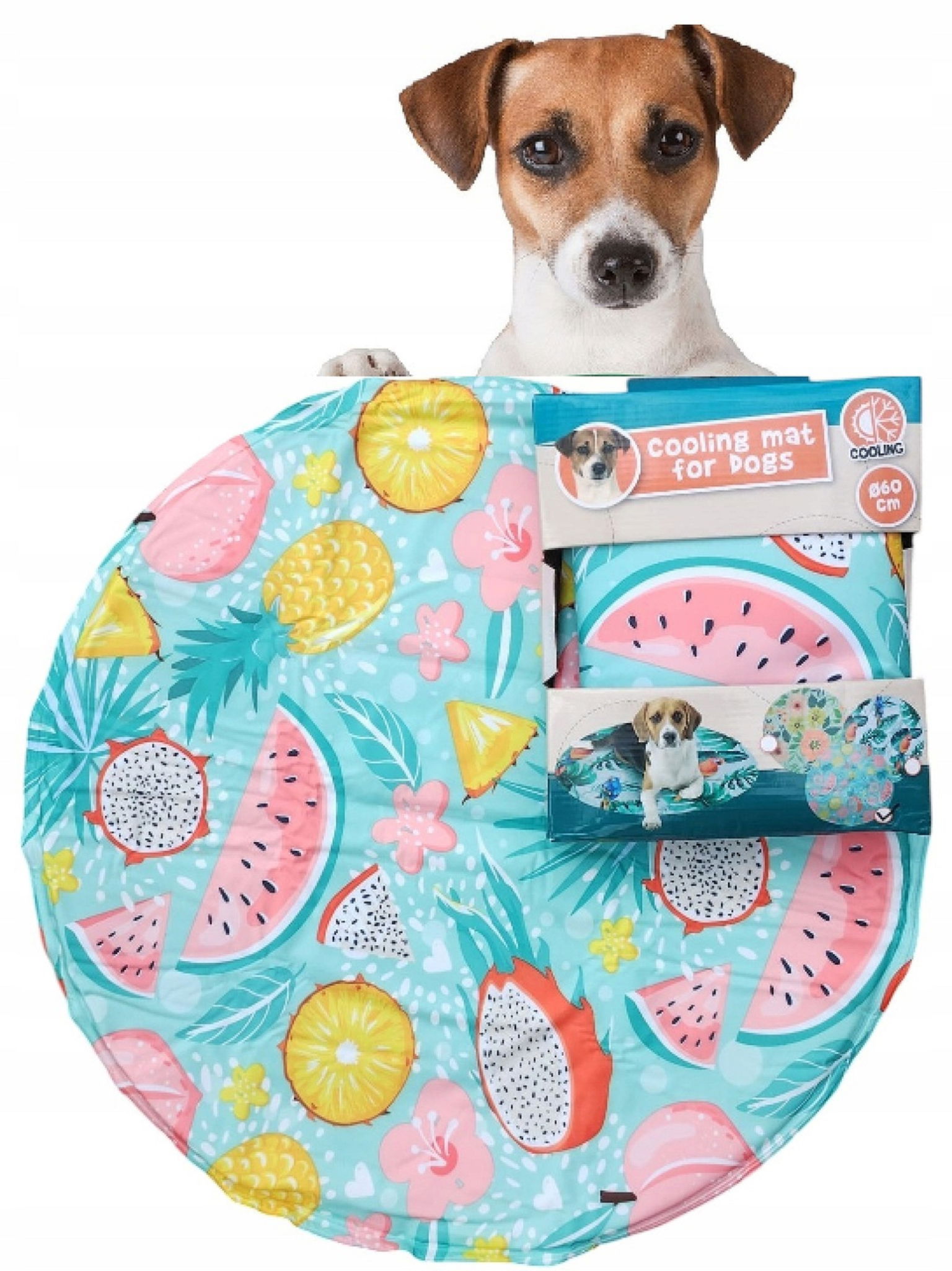Chladiaca podložka pre psa mačku, farebná, veľká 60 cm x 60 cm, Melón Ananás