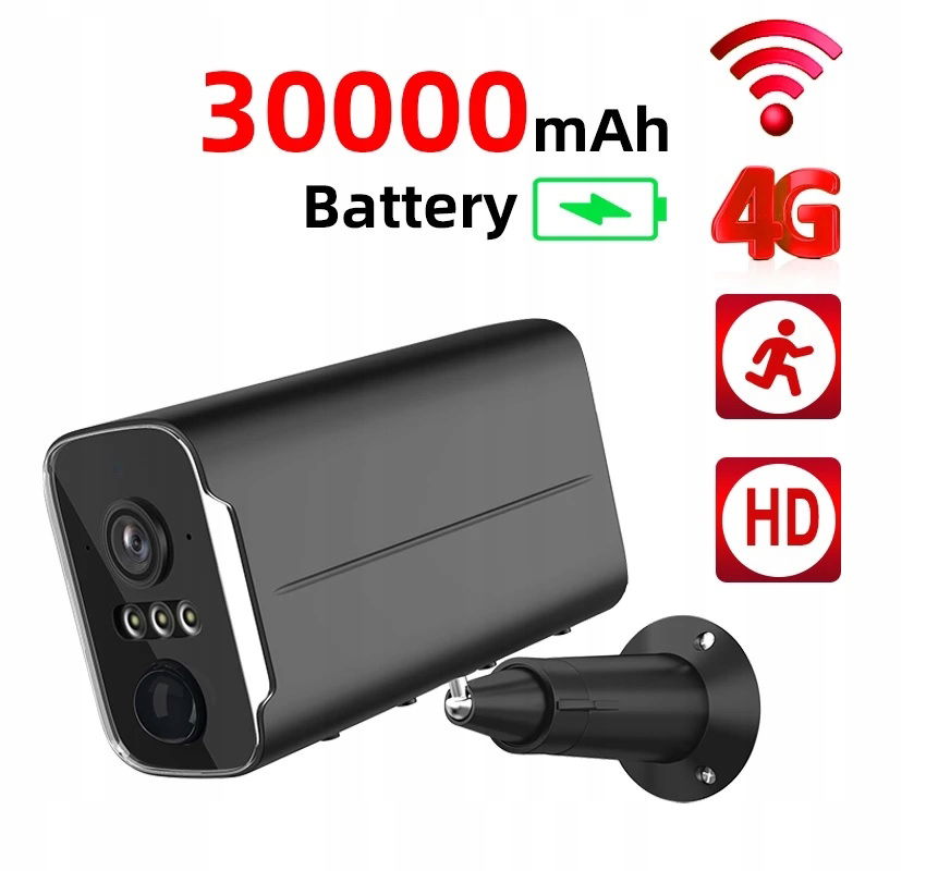 Čierna 4G Kamera S Výkonnou Batériou 3000 mAh