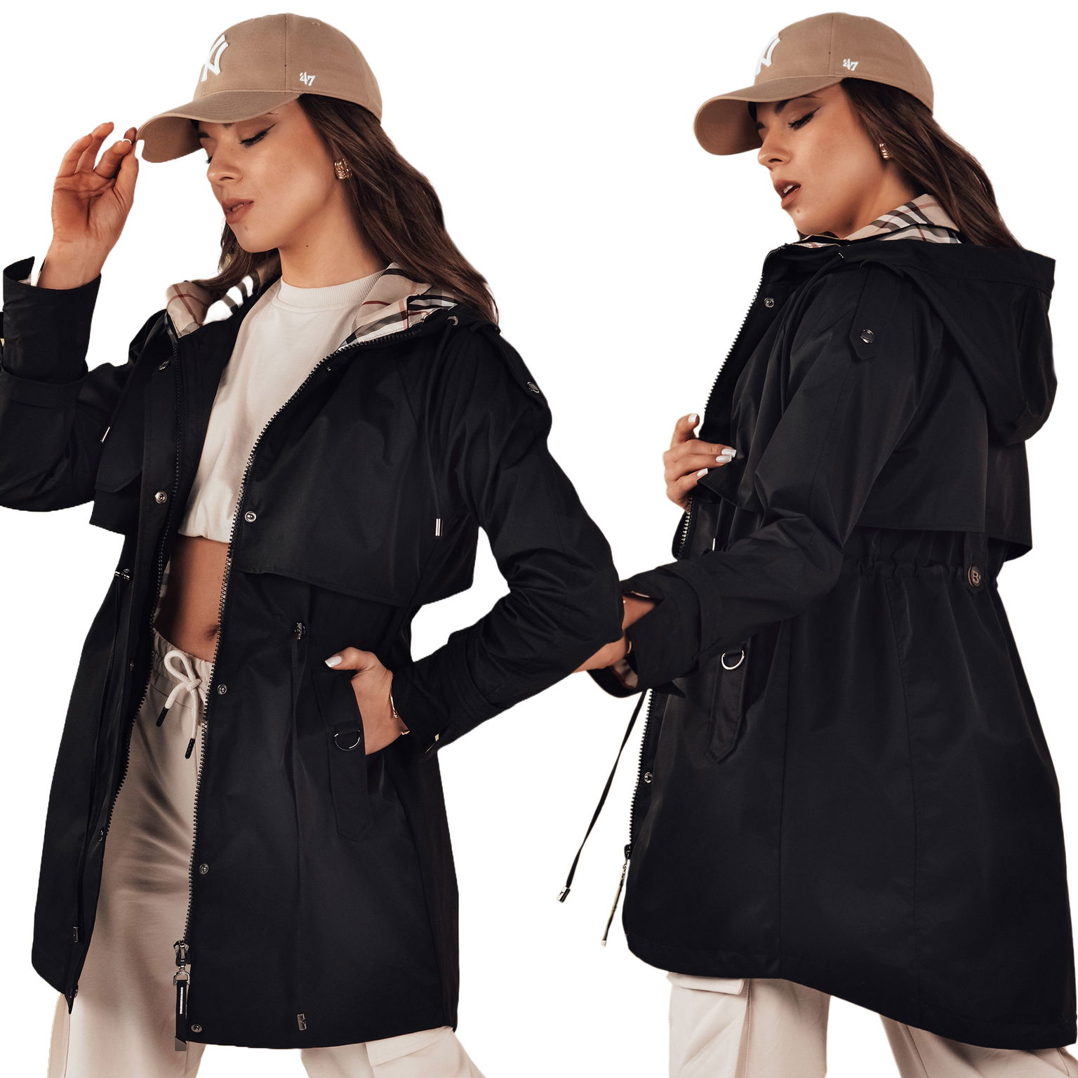 Čierna Dámska Bunda Parka S Kapucňou ty4285 XL