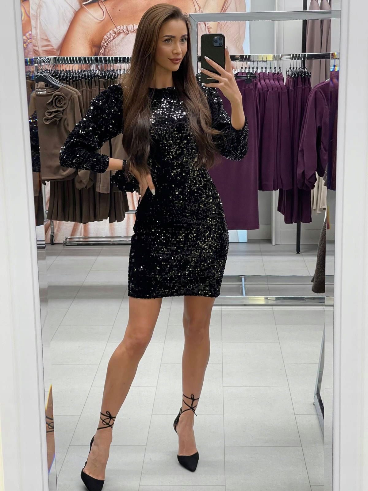 Čierna flitrová sukňa Model 0160 Ruža Lalous veľ. S