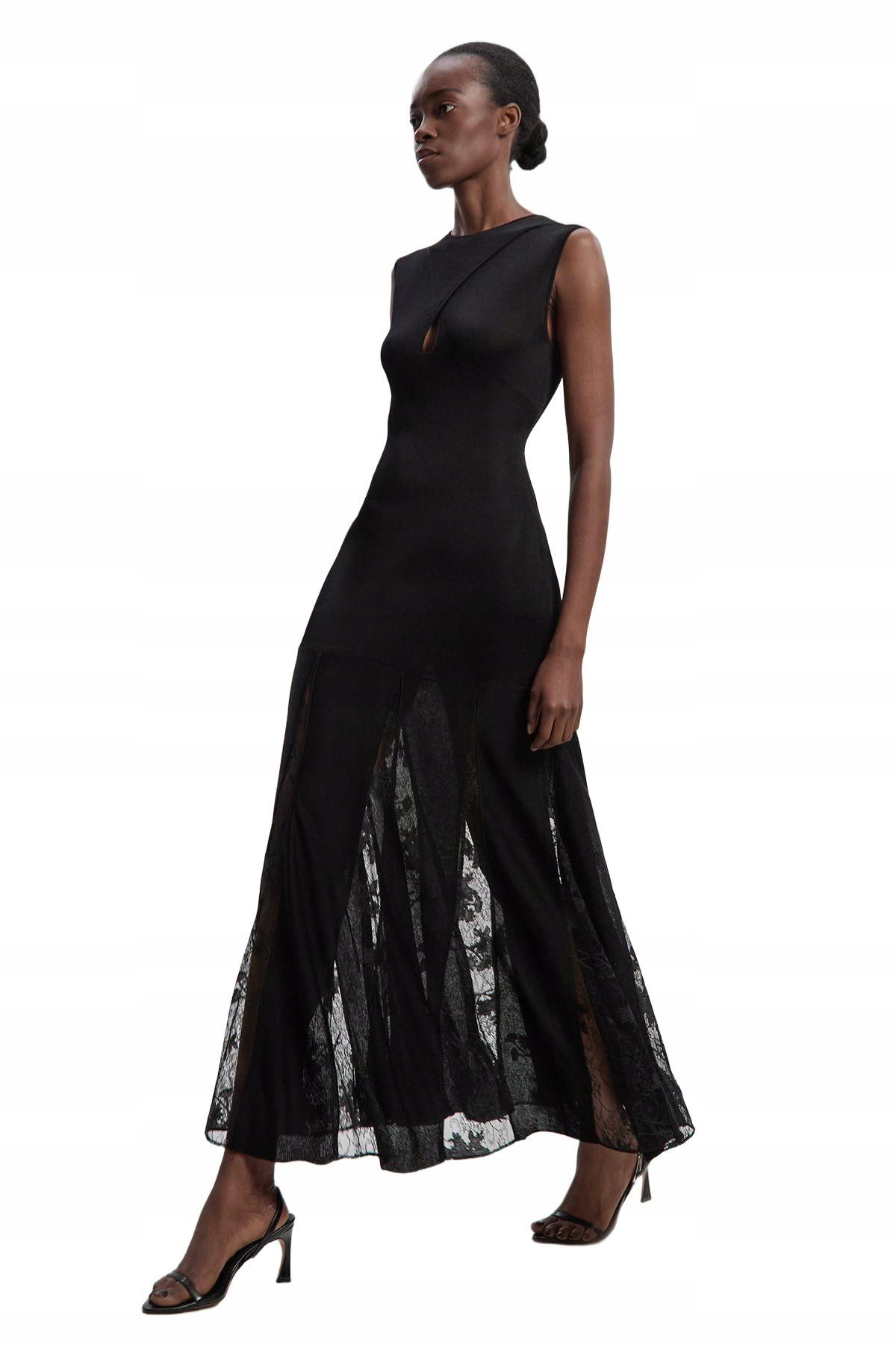 Čierna Maxi Trapezová Večerná Ozdobná Šaty Čipka Karen Millen Xs