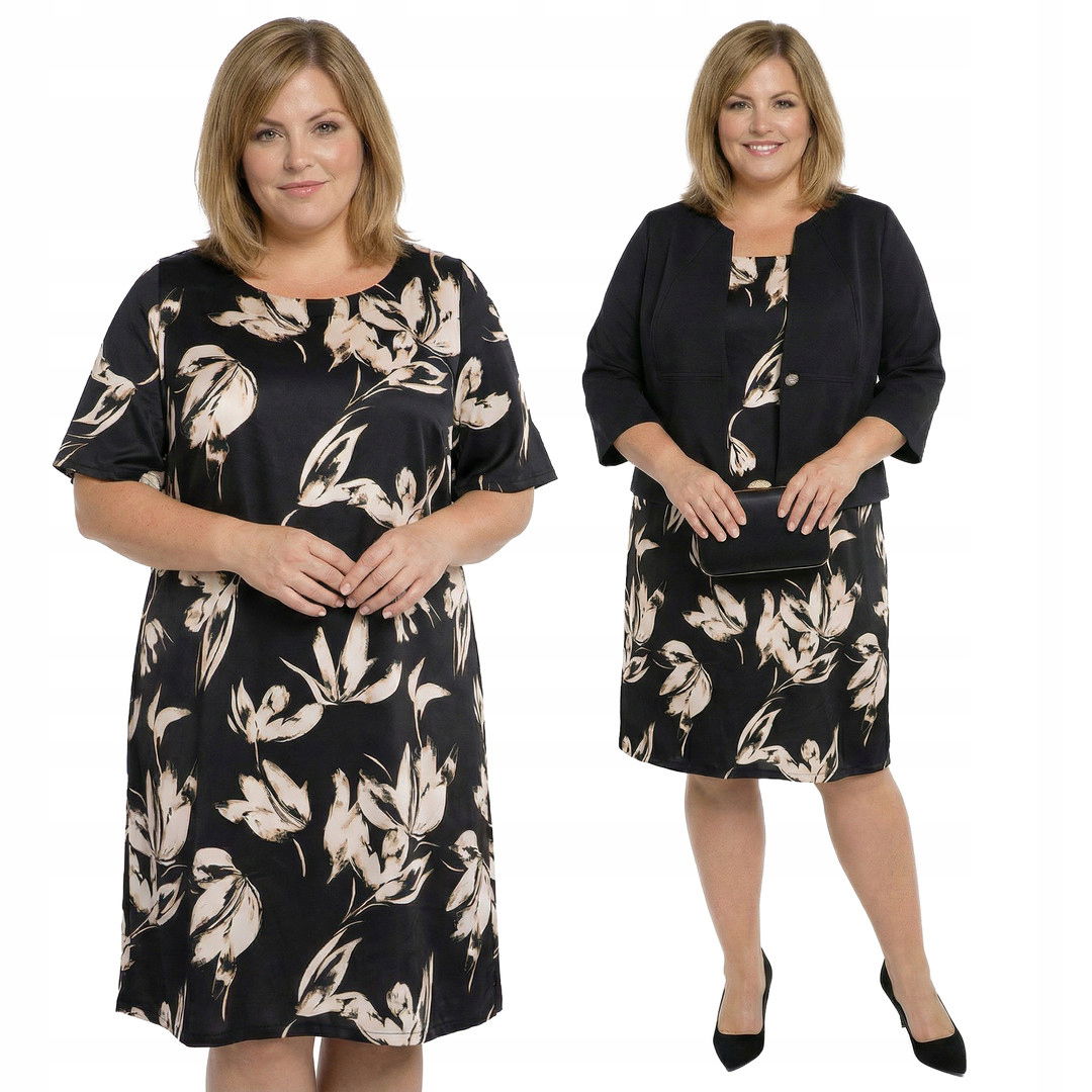 Čierna sukňa béžové kvety plus size veľkosť 56