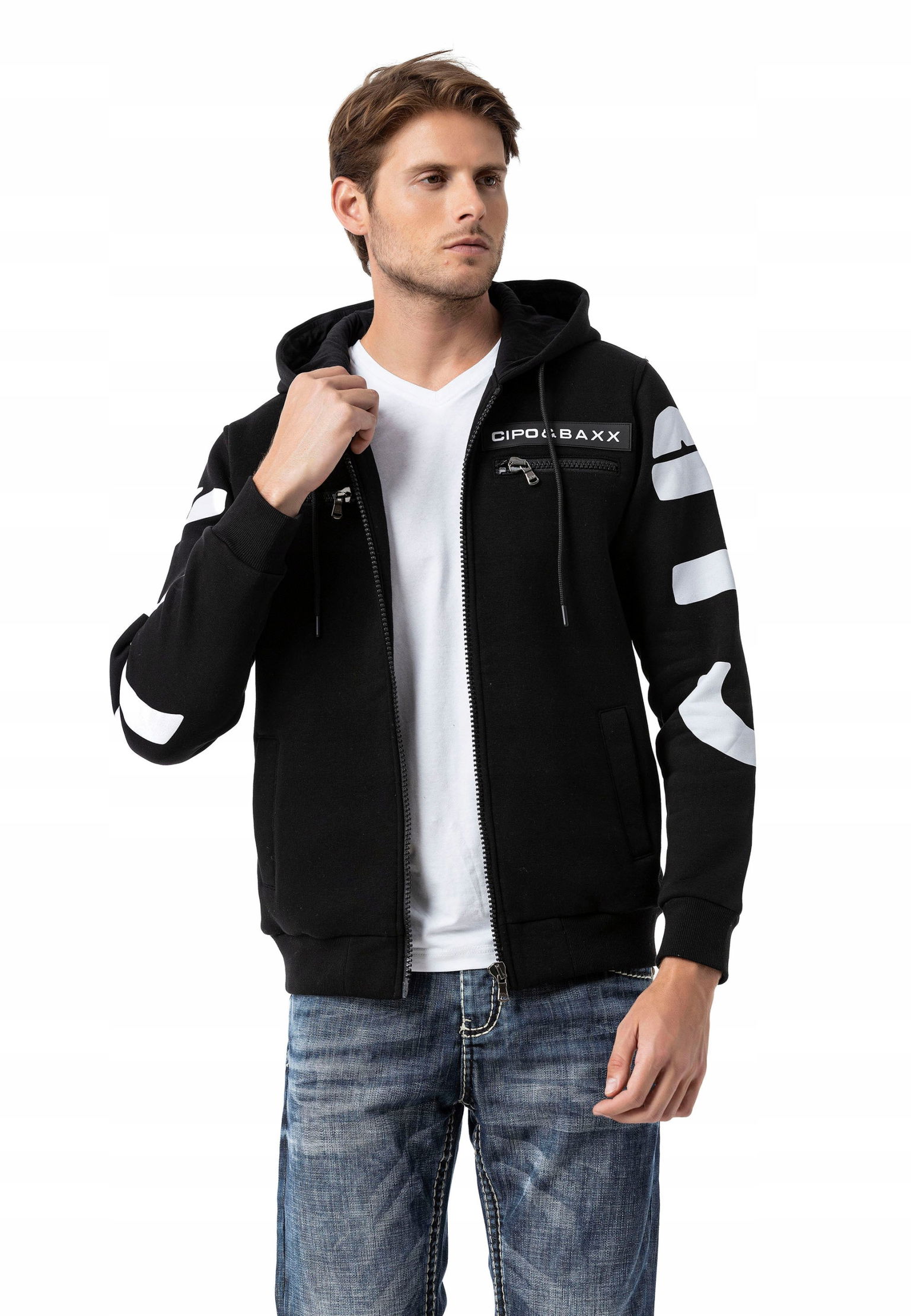 Cipo & Baxx mikina pánska CL577 kapucňa, zips 3XL čierna