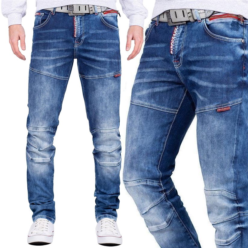 Cipo Baxx Džínsové nohavice s ošúchaným prešívaním, elastický zips, materiál