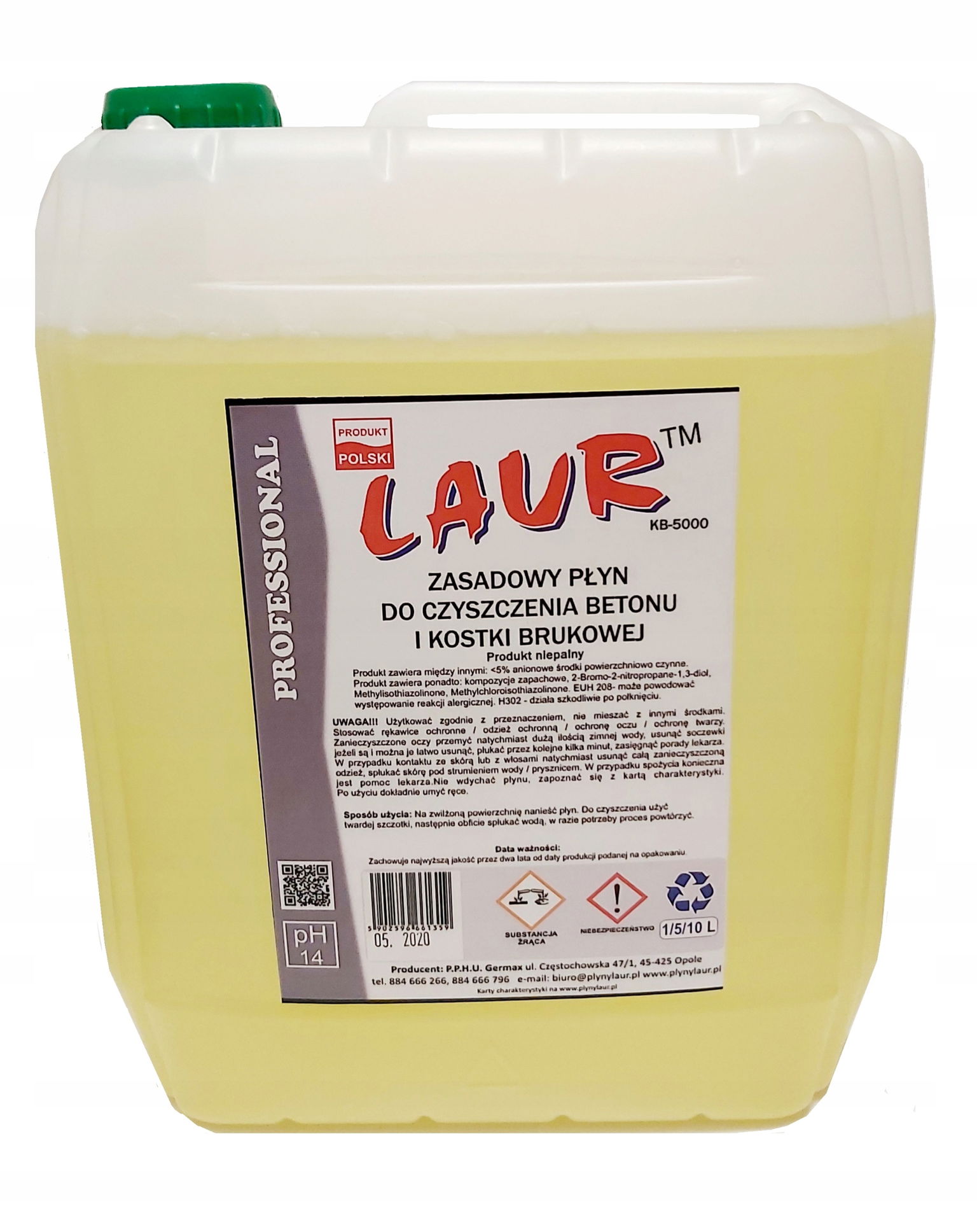 Čistá dlažobná kocka a betón Čistiaci prostriedok Laur Professional KB5000, objem 5L