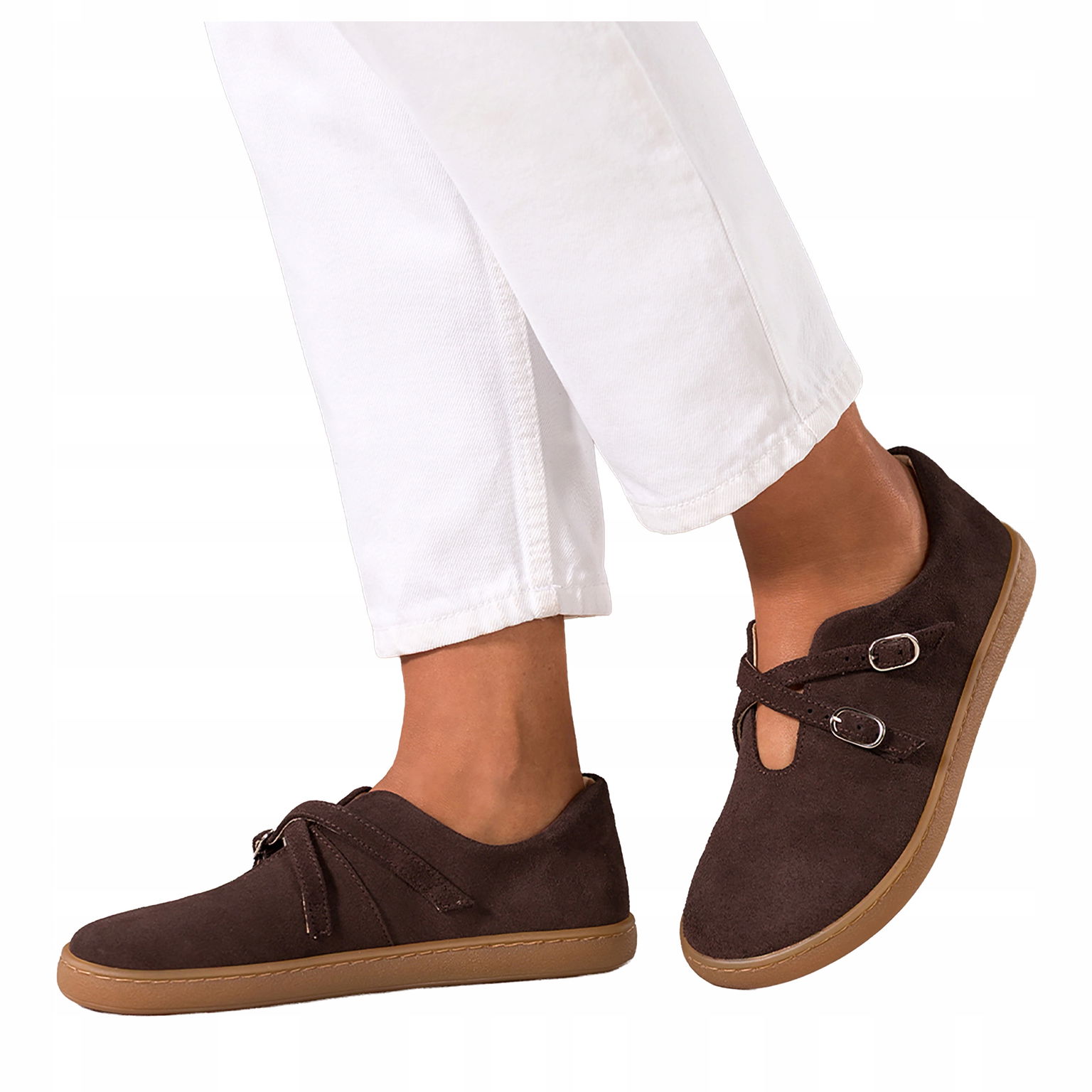 Čokoládové bALERÍNY Barefoot Dámske Kožené pásky s prackami Modne r 40