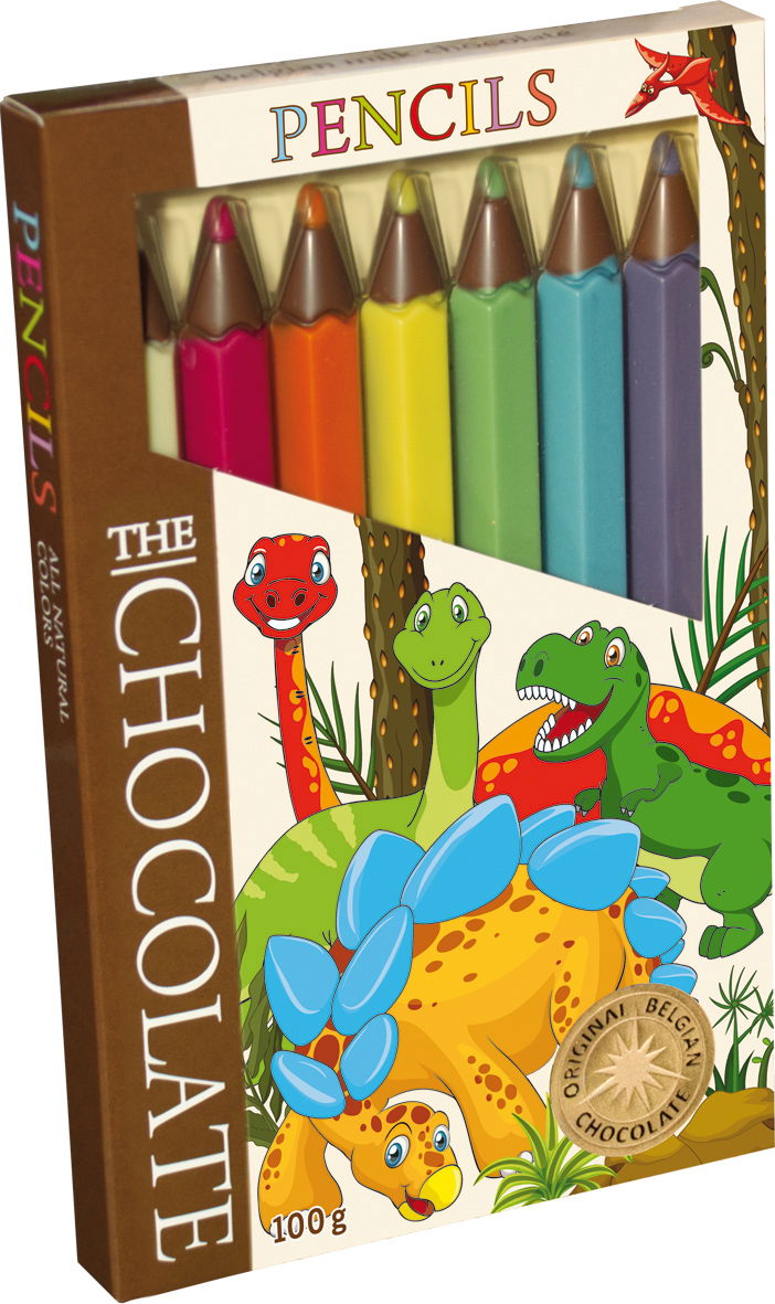 Čokoládové pastelky Dino 100 g, belgická čokoláda