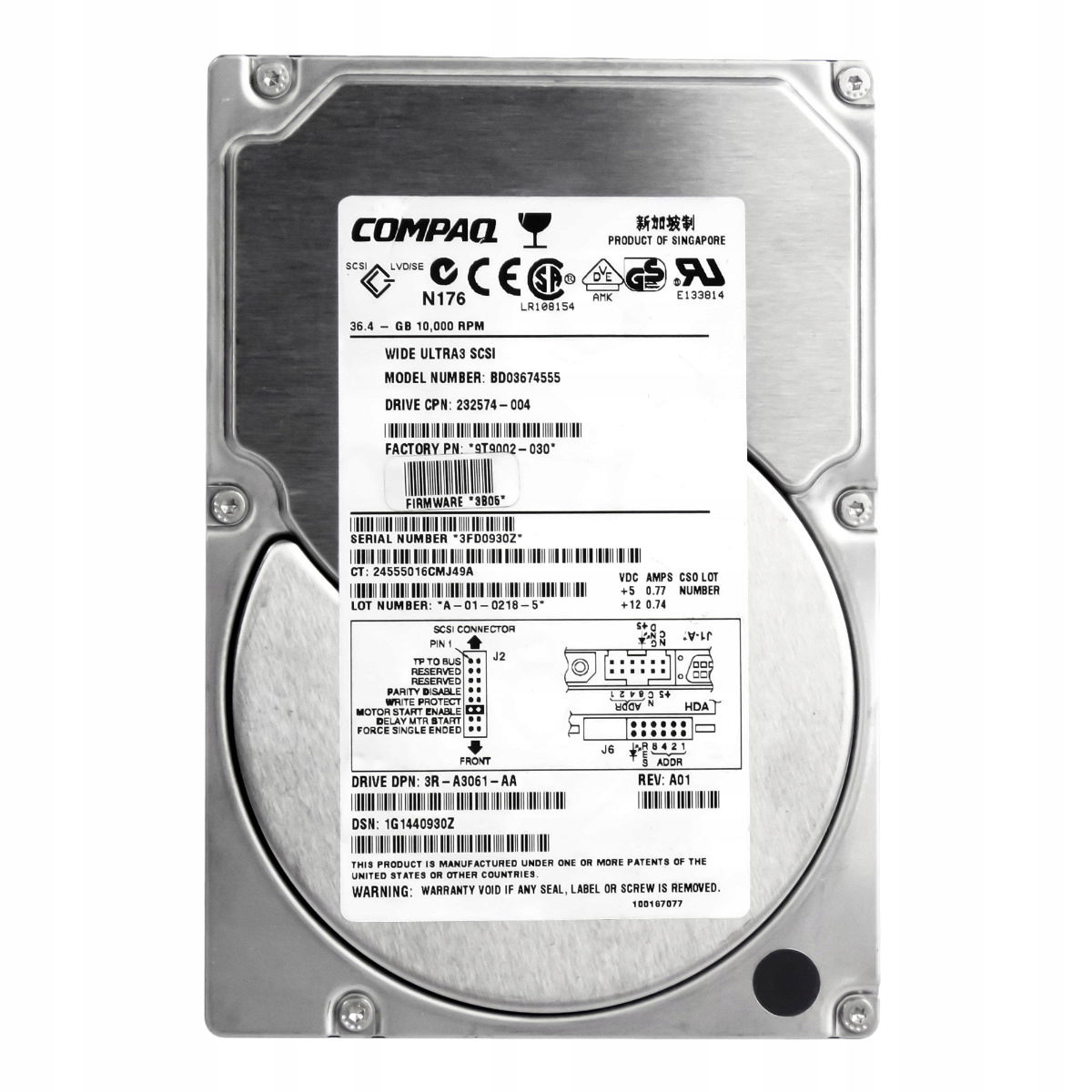 Compaq 232574-004 36,4 Gb 10K 4 Mb Scsi Ultra3 3,5'' BD03674555
