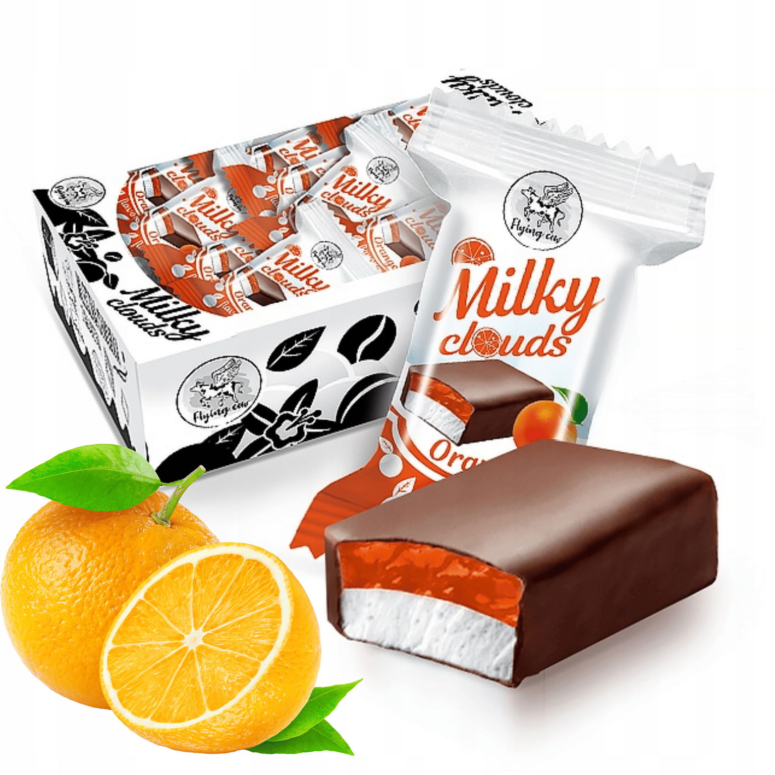 Cukríky Milky Clouds Orange oranžové s želé a polevou 1 kg