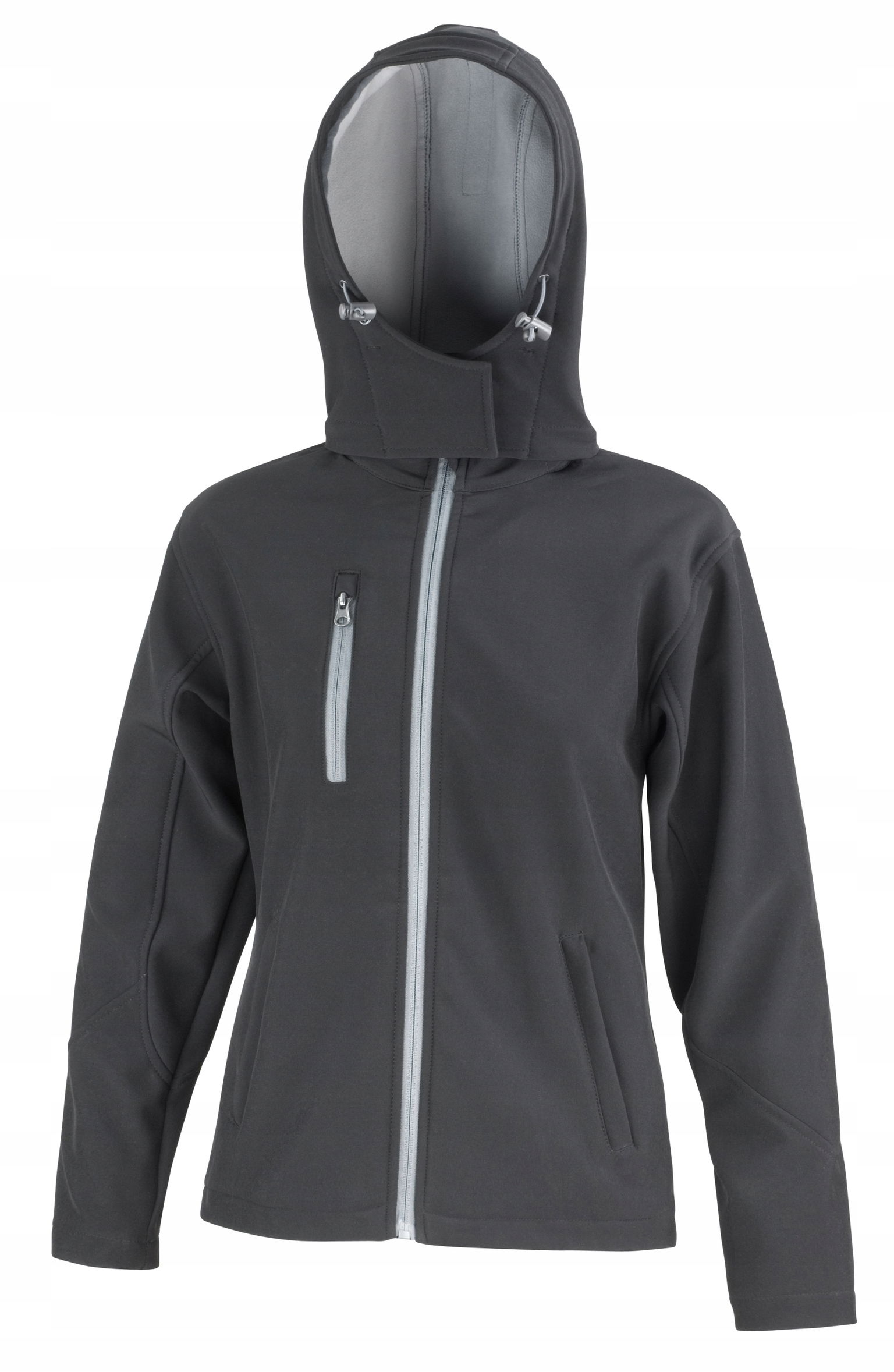 Dámska bunda Soft Shell s kapucňou, rozopínateľná, čierna/šedá veľ. S