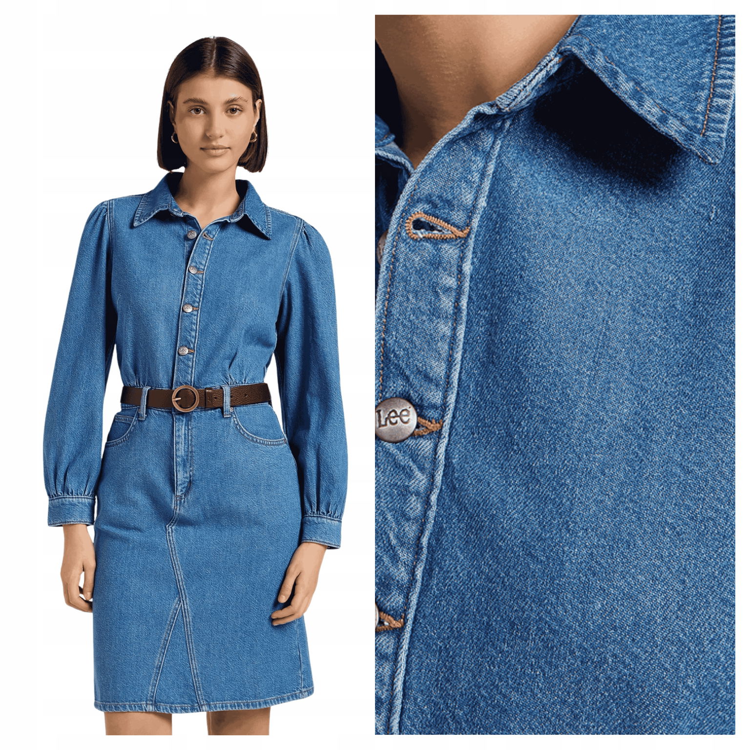 Dámska džínsová sukňa Lee Long Sleeve Dress Modrá S