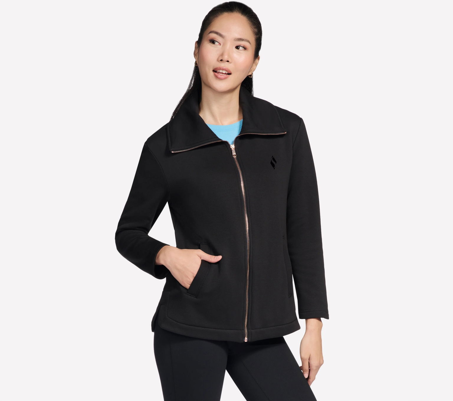 Dámska mikina Skechers Go Snuggle Tunic Full Zip Jacket čierna JA214 Blk