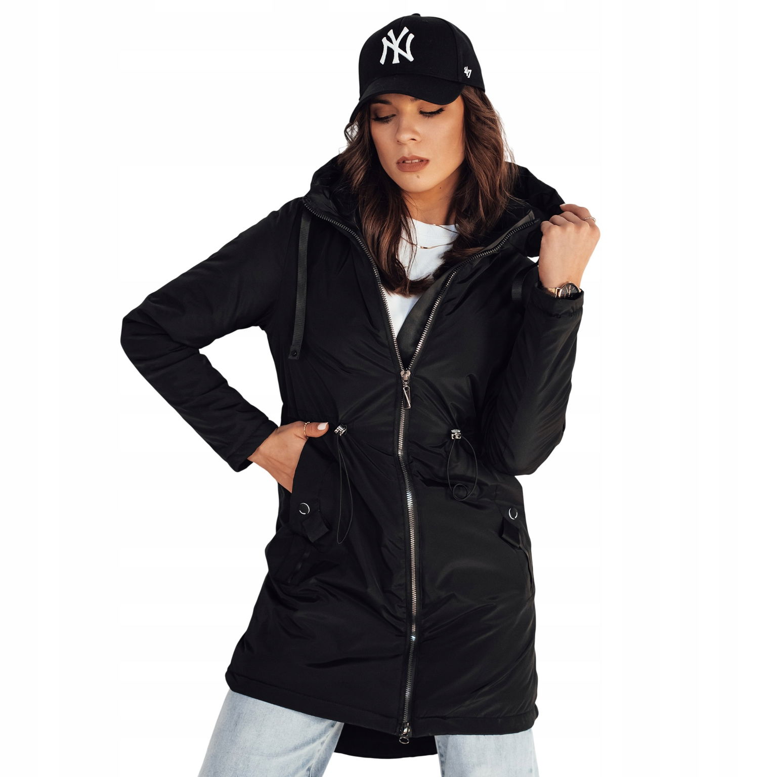 Dámska prechodná bunda s kapucňou Parka čierna TY4172 XL