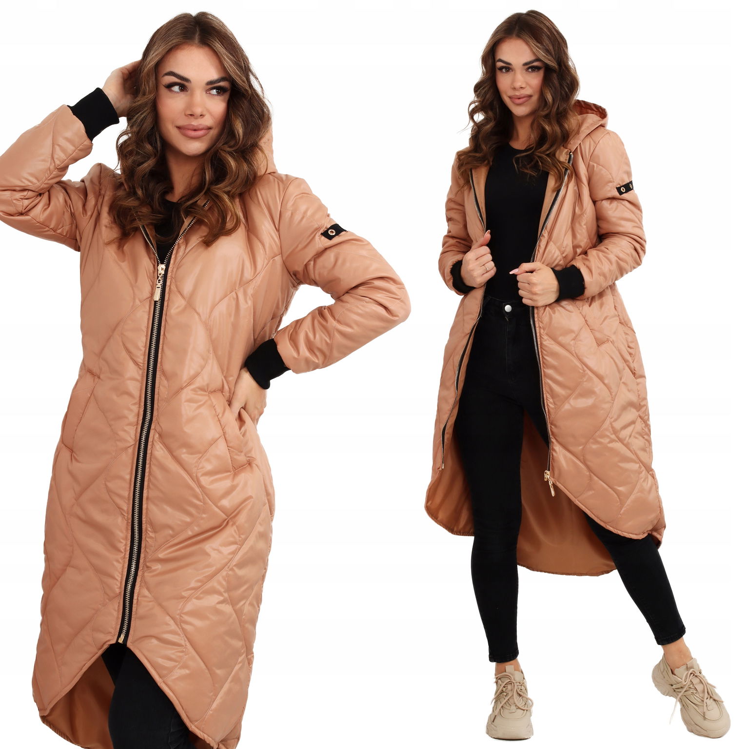 Dámska Prešívaná Bunda Kabát Parka Módna Pohodlná Elegantná 48 4XL Hnedá