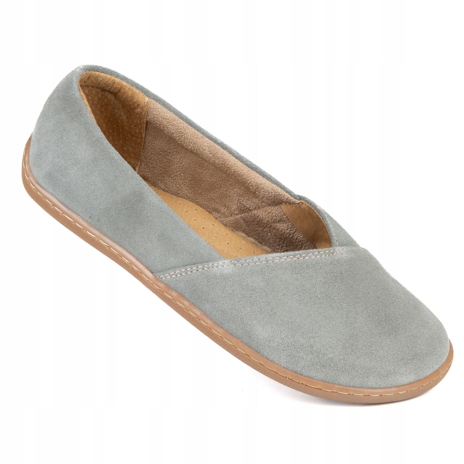 Dámske barefootové baleríny Ease, ľahké kožené, šedý velúr, veľkosť 41