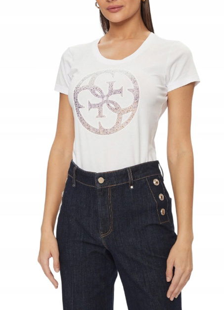Dámske tričko Guess Ss Cn 4G Logo Tee biele s logom zirkónu L