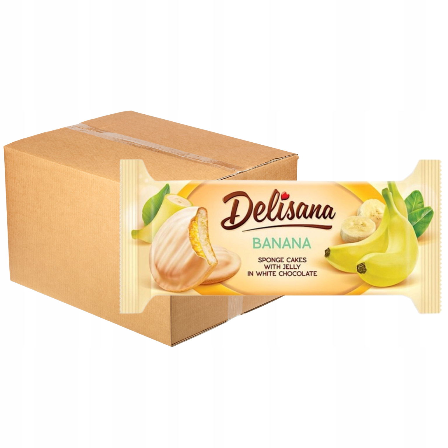 Delisana Koláčiky s banánovým želé v bielej čokoláde 135 g x 28 kusov