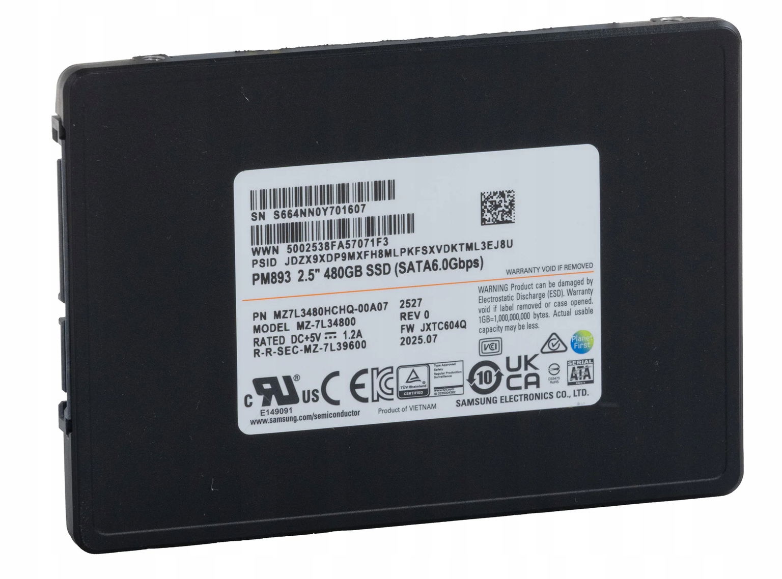 Disk 480 Gb Ssd Samsung Sata 6Gbit PM893 MZ7L3480HCHQ-00A07 Dwpd 1