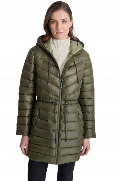 Dkny Khaki Zimná Bunda S Prešívaním A Kapucňou