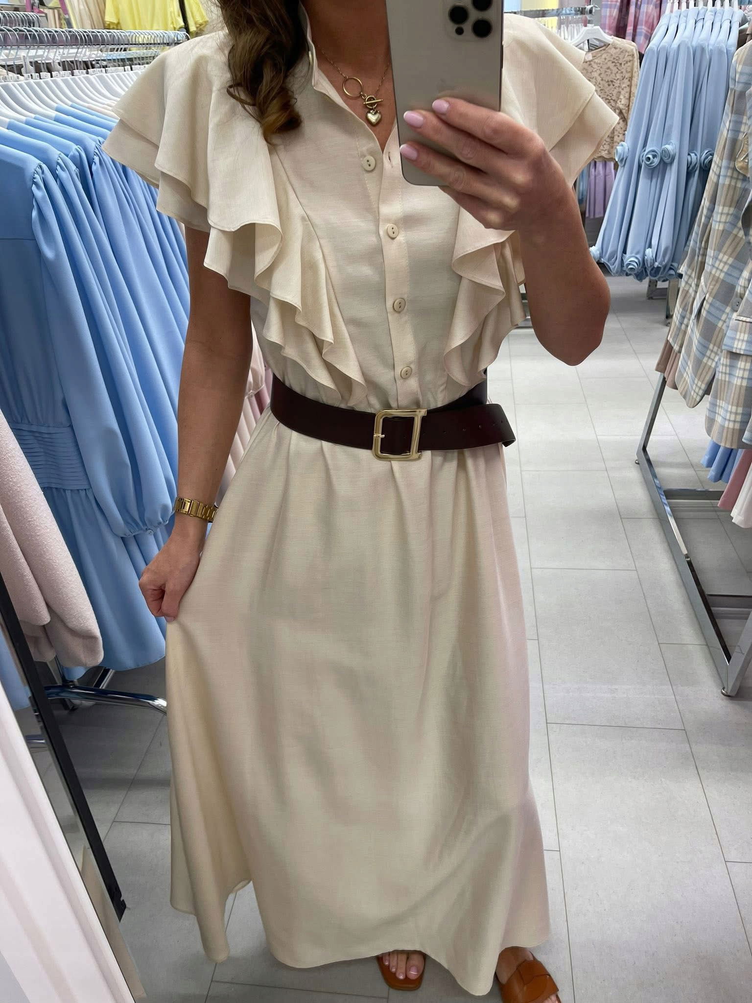 Dlhá bezová sukňa Model 1130 veľkosť S