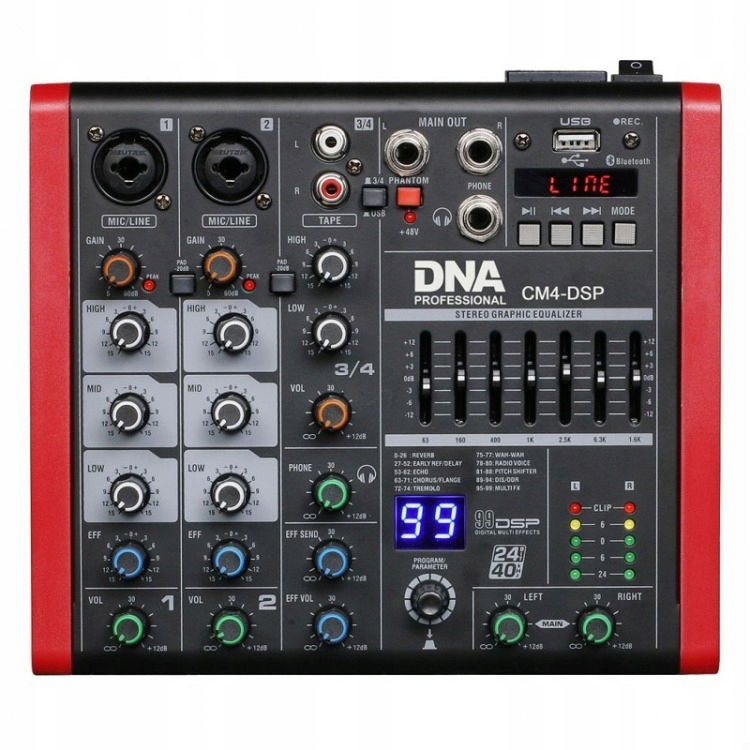 Dna CM4-DSP Analógový Audio Mixážny Pult Usb MP3 Bl