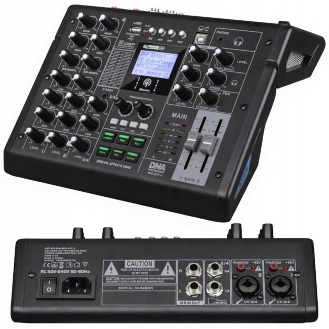 Dna Mix-eff 4 analógový zvukový mixér 4 kanály Usb MP3 Bluetooth Phantom