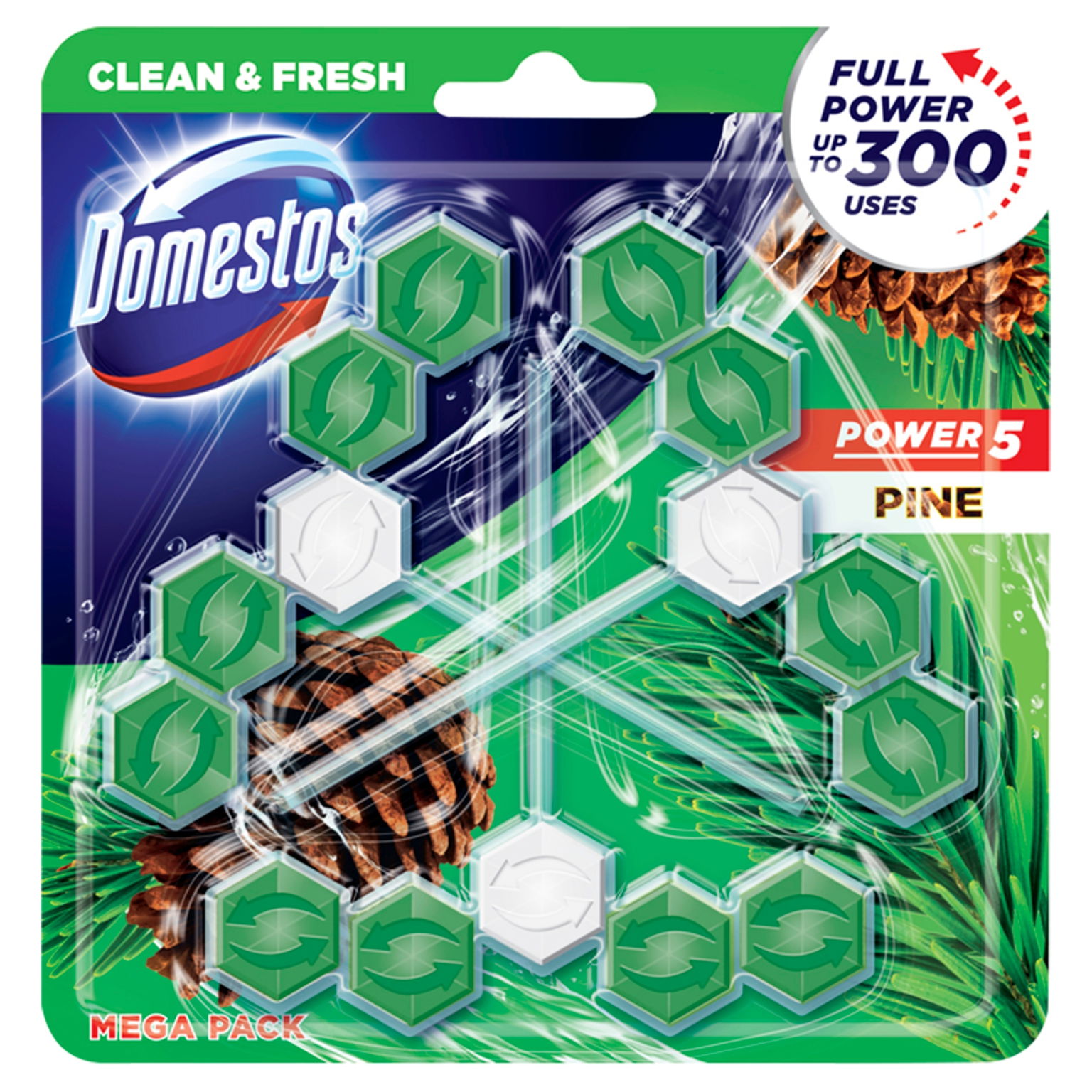 Domestos Toaletná kocka na Wc Power 5 Pine 3 x 55 g