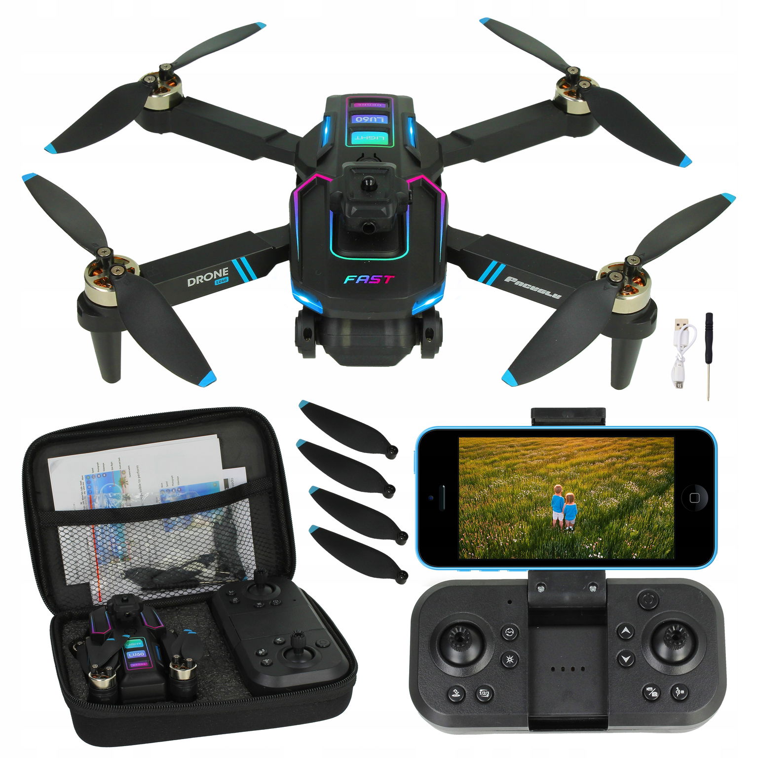Dron Pre Deti 2 kamery motory Bezkartáčové závesné Wifi Hračka App