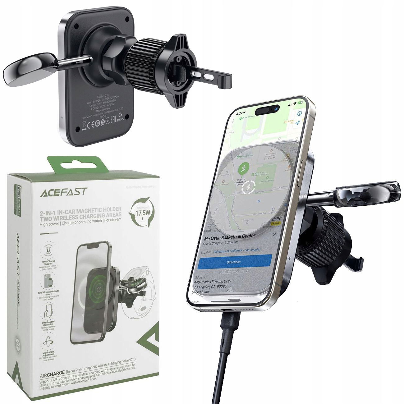 Držiak do auta s nabíjaním, nabíjačka 15 W, pre Apple iPhone Watch