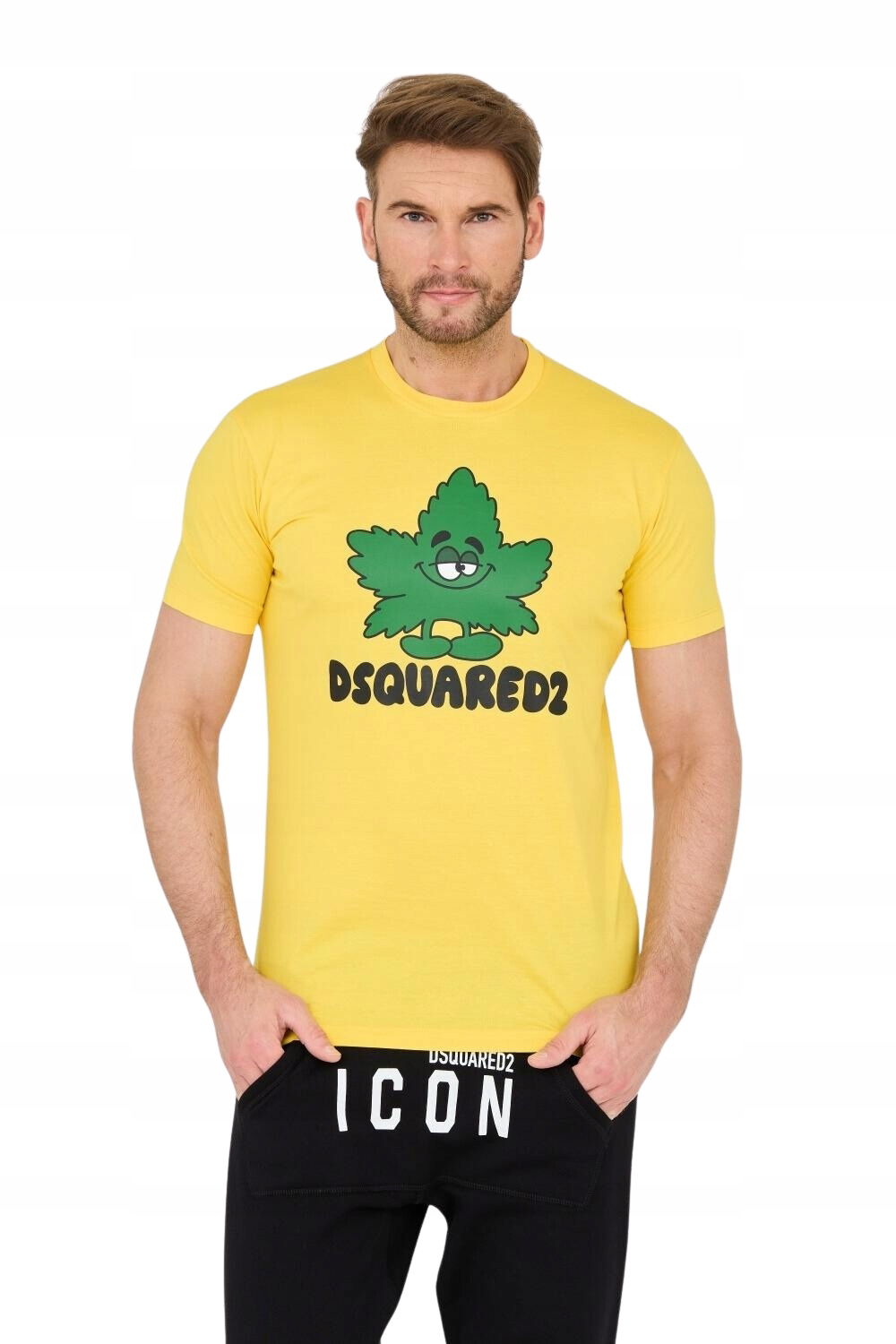 DSQUARED2 Žlté tričko so zeleným listom XXL