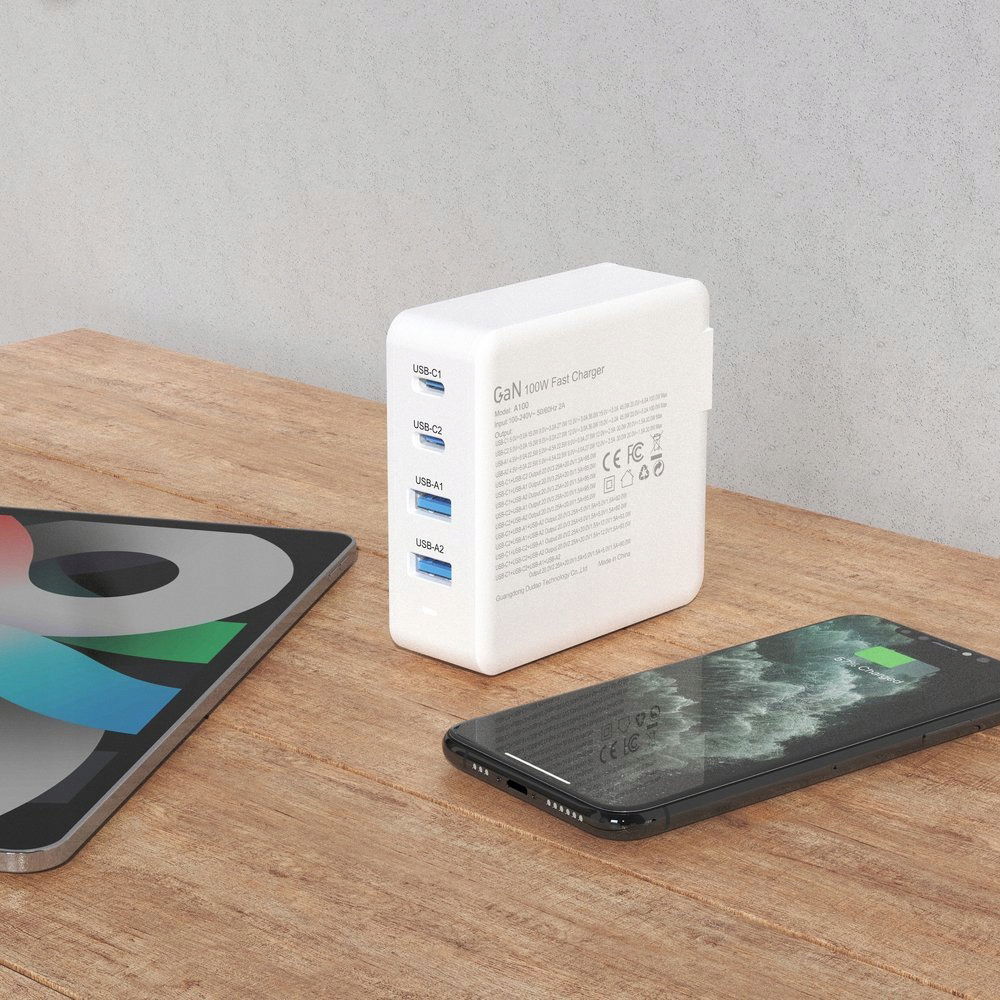 Dudao A100EU GaN sieťová nabíjačka 2x Usb-c 2x Usb 100W, biela