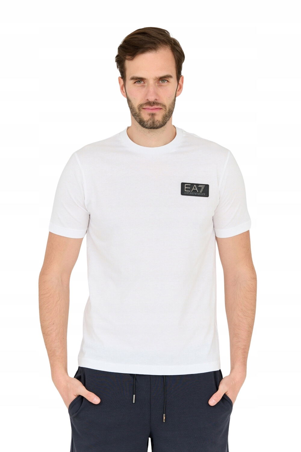 EA7 Biele pánske tričko s nášivkou s logom XL