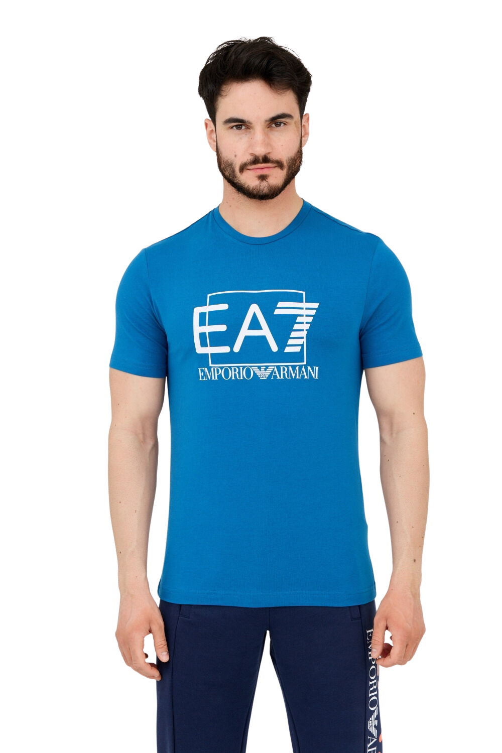 EA7 Modré pánske tričko s veľkým logom XXL