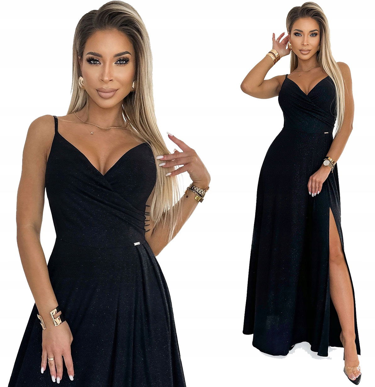 Elegantná Večerná Sukňa Na Ramienka, Svadobný Ples, Čierna S Trblietkami 2XL