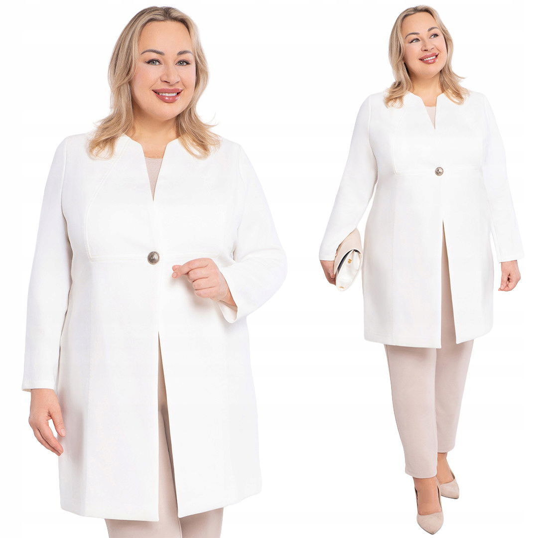 Elegantný biely kabátik plus size veľkosť 56